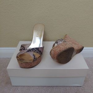 Jimmy Choo Snake Print Sandal Cork Wedges